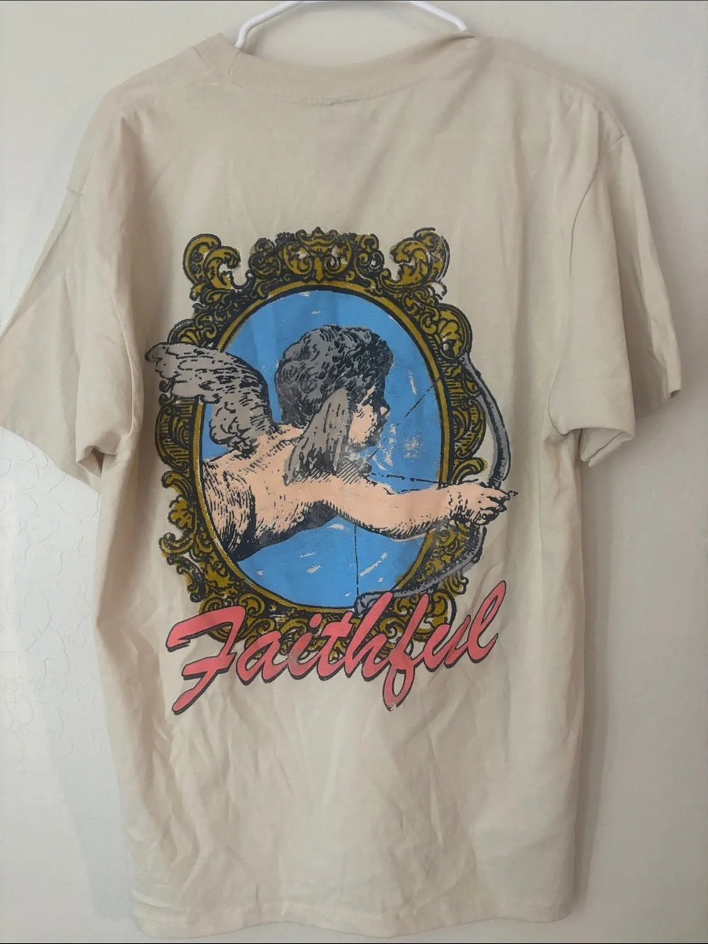 Faithfull the Brand Cream Short-Sleeve Tee with Pink Script Logo